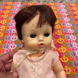 Vintage Effanbee 13" Adorable Baby Doll Pink Outfit and Bonnet